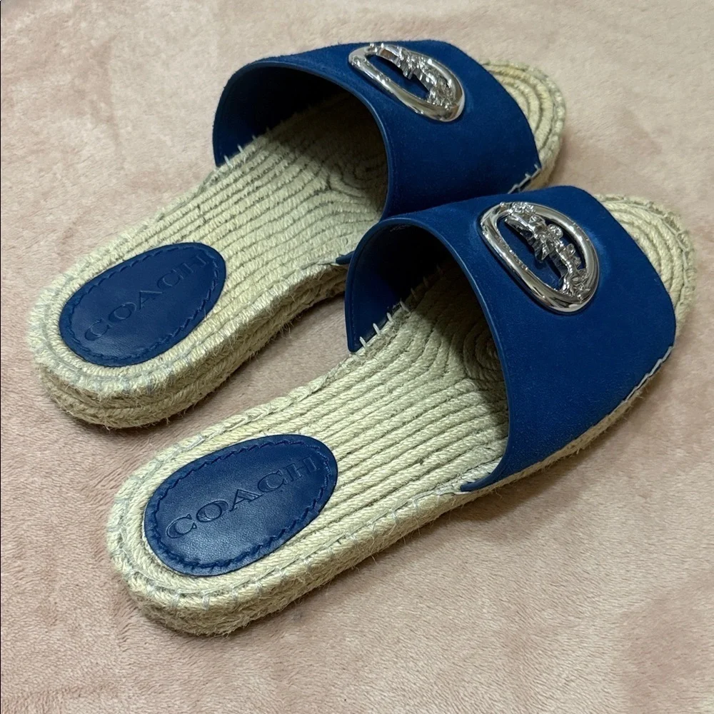 Coach Navy Espadrille Slides with Silver Accent
